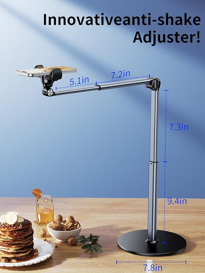 Aluminum Overhead Phone Stand for Recording,Adjustable Phone Mount for Desk,iPhone Tripod for Overhead Shots,Sturdy Holder for Cooking,Crafting,Filming,Painting – Perfect for Creators(Clip)