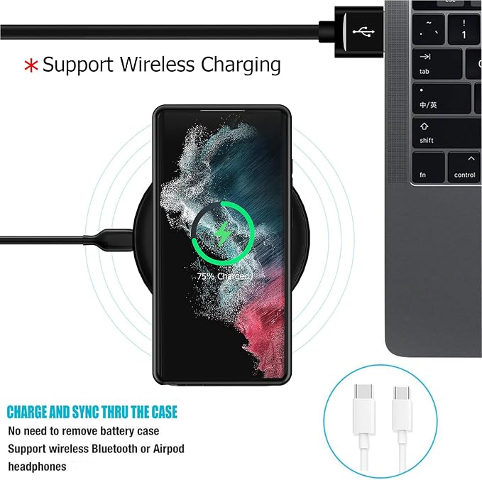 Battery Case for Galaxy S22 Ultra/S23 Ultra, [12000mAh] Slim Portable Protective Fast Charging Case Backup Power Bank Battery Case Compatible with Galaxy S22 Ultra/S23 Ultra-6.8 inch-Black