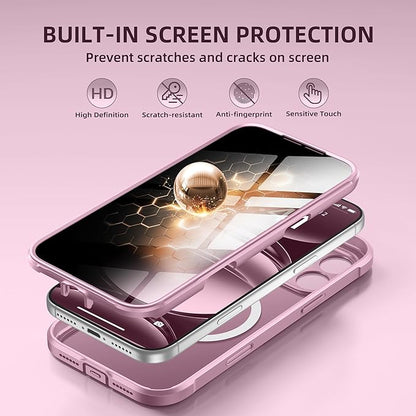 BERFY for iPhone 17 Pro Max Case, Compatible with MagSafe, Built-in Privacy Screen Protector, Camera Protection, Shockproof Full Body Phone Case 6.9", Translucent Palevioletred