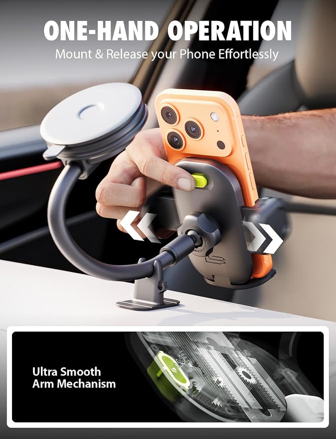 Bracketron TripGrip PRO Car Phone Holder Mount - Phone Holders for Your Car with 7.5" Flexible Gooseneck for Dash & Windshield - Compatible with Most Smartphones