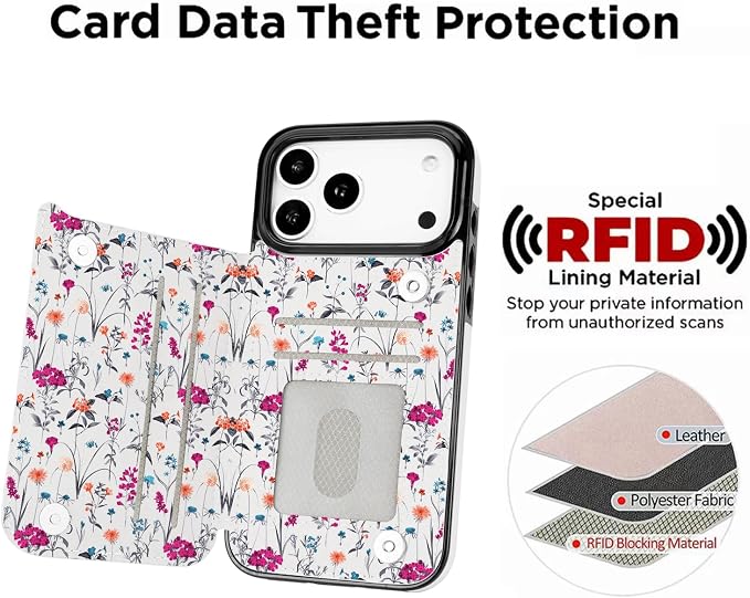 uCOLOR for iPhone 17 Pro Max Wallet Case with Card Holder PU Leather RFID Blocking Design iPhone 17 Pro Max flip case for Women Men Magnetic Clasp Kickstand Design 6.9 inch (Enchanted Floral)