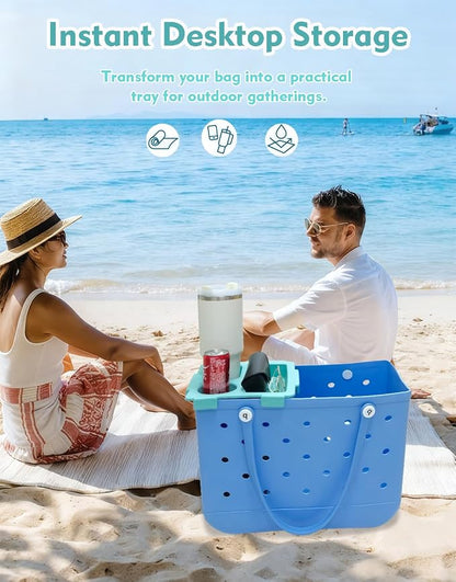 Top Cup Phone Holder Tray Storage Lid for Stanley Compatible with Bogg Bag XL Cover, Cup Organizer Holder Waterproof Silicone Multifunctional Storage Box for Outdoor Beath Camping Travel (Green, L)
