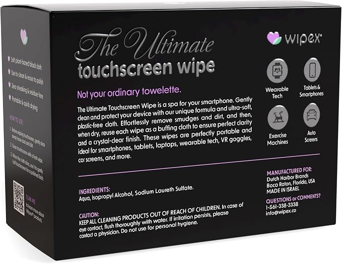Wipex Ultimate Touch Screen Electronic Wipes - 24 Pack of Plant-Based Computer Cleaning Wipes for Screen and Keyboard - Large Laptop Screen Wipes for Electronics (5.9"x4.9") 12 Pack Bulk Case