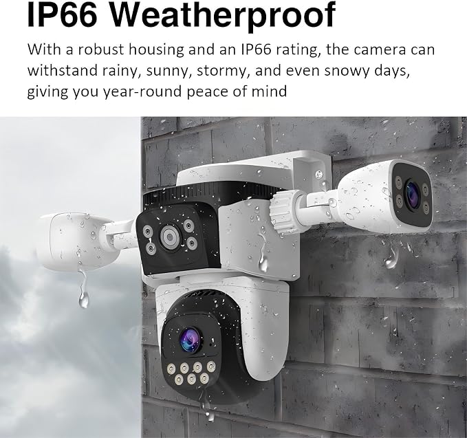 EVERSECU Triple Lens WiFi PTZ Security Camera, Three Cameras in One, Side Cameras with Adjustable All-Angle Arm, 2K 360° View No Blind Spot, Auto Tracking, Spotlight, 2 Way Audio