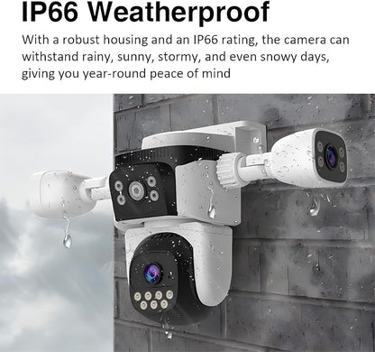 EVERSECU Triple Lens WiFi PTZ Security Camera, Three Cameras in One, Side Cameras with Adjustable All-Angle Arm, 2K 360° View No Blind Spot, Auto Tracking, Spotlight, 2 Way Audio