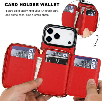 Bocasal Crossbody Wallet Case for iPhone 17 Pro Max, RFID Blocking PU Leather Zipper Handbag Purse Flip Cover, Kickstand Folio Case with Card Slots Holder Wrist Strap Lanyard 5G 6.9 Inch (Red)