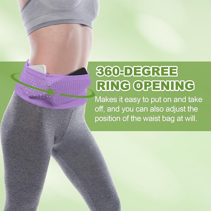 Slim Running Belt, Running Fanny Pack Phone Holder for Women Men Waist Bag Moisture Wicking Storage Belts Bag- Fitting for (Storage Phone-Travel- Sports- Hiking) Purple & M