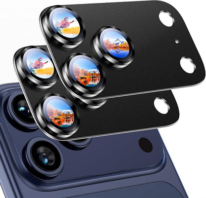 Uyiton Compatible with iPhone 17 Pro Camera Lens Protector - [Not Easy to Break][Strong Adsorption][Case-Friendly] Metal Tempered Glass Rear Camera Screen Cover - Black Titanium, 2 Packs