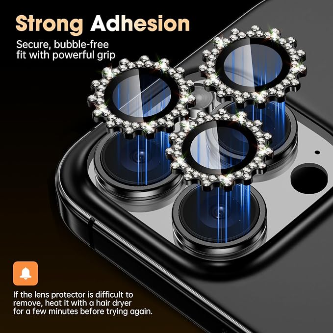 Xfilm for iPhone 16 Pro/16 Pro Max Camera Lens Protector Bling Individual Gear Design Diamond Ring 9H Hardness Scratchproof Protector, Stylish Phone Accessories, Case Friendly (Black)