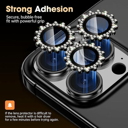Xfilm for iPhone 16 Pro/16 Pro Max Camera Lens Protector Bling Individual Gear Design Diamond Ring 9H Hardness Scratchproof Protector, Stylish Phone Accessories, Case Friendly (Black)