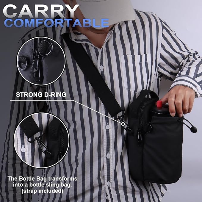 Magnetic Gym Sling Bag for Men & Women | Waterproof Travel Bag with Bottle Holder, USB Port, Adjustable Strap & Phone Pocket (MAX 50oz / 1.5L Bottle)