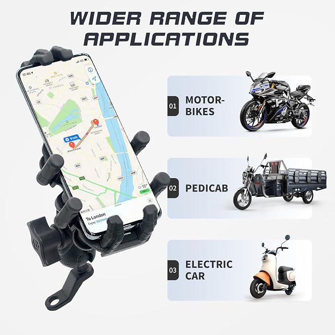 Motorcycle Phone Mount with Vibration Dampener, [Ultra-Sturdy] Rearview Mirror Phone Holder for Motorcycle, Cellphone Clamp Compatible with iPhone, Samsung, Smartphones