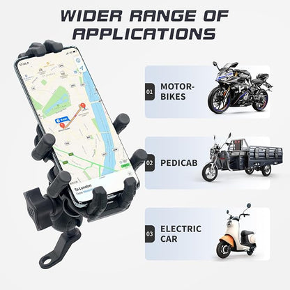 Motorcycle Phone Mount with Vibration Dampener, [Ultra-Sturdy] Rearview Mirror Phone Holder for Motorcycle, Cellphone Clamp Compatible with iPhone, Samsung, Smartphones