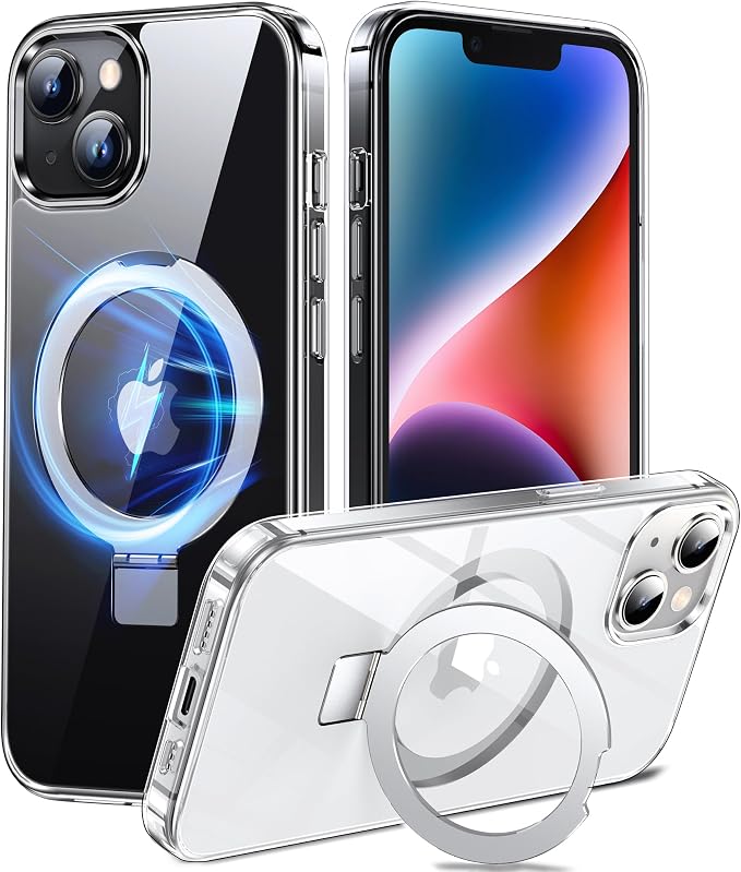 Chicfun 3-in-1 [Magnetic+Kickstand+Ring Holder] for iPhone 14 Plus Case with Stand Ring Holder， Compatible with MagSafe, Military Shockproof Kickstand Phone Case iPhone 14 Plus Cover Clear