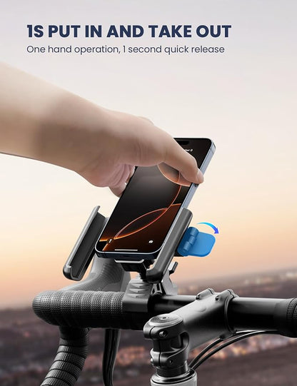 Grefay Bike Phone Holder Motorcycle Phone Holder 1S Quick Release& 360° Rotation Bike Phone Mount, Universal Motorbike Bicycle Phone Holder for iPhone 17/16/15/14 Pro Max, 3.5-7.0 Inch Smartphones