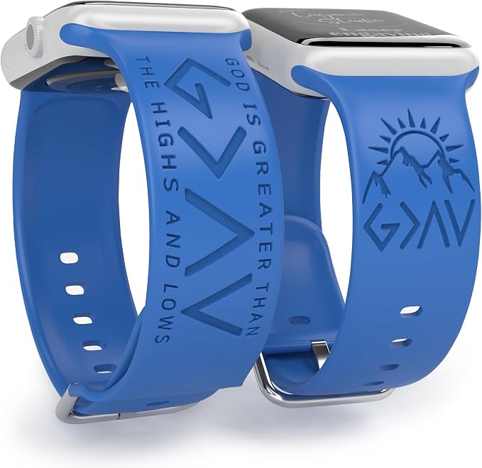 God is Greater Than the Highs and Lows Watch Band Compatible with Apple Watch Laser Engraved iWatch Band Silicone 38mm - 49mm Strap Jesus Psalm Christian God Blessed (38/40/41mm M/L, Sapphire Blue)