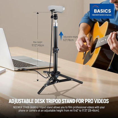 NEEWER Webcam Stand Tripod for Desk, Mini Desktop Tripod with Cell Holder Compatible with Logitech Anker Emeet Webcam Ring Light for Video Recording Live Streaming Zoom Call, ST45B