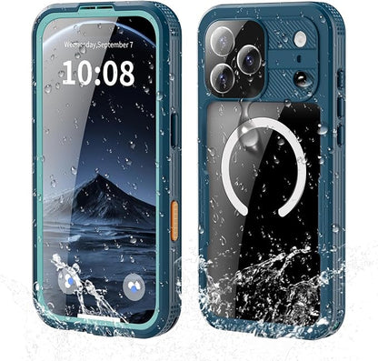 Guppy for iPhone 17 Pro Magnetic Waterproof Case, Built-in Screen Protector [IP68 Waterproof][14FT Military Drop Proof] 360° Full Body Protection Dustproof Shockproof Heavy Duty Rugged Case, Cyan