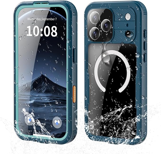 Guppy for iPhone 17 Pro Max Waterproof Magnetic Case, Built-in Screen Protector IP68 Waterproof Shockproof Dust-Proof Phone Case[14FT Military Drop Proof] 360° Full Body Protection Sealed Case, Cyan