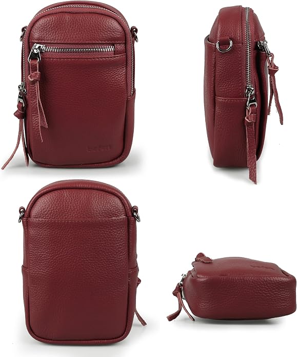 befen Genuine Leather Crossbody Cell Phone Purse for Women, Small Zip Around RFID Blocking Crossbody Wallet Bags