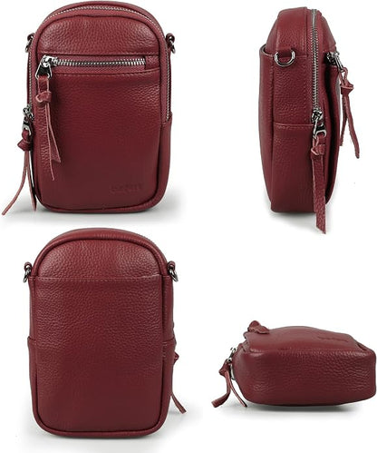 befen Genuine Leather Crossbody Cell Phone Purse for Women, Small Zip Around RFID Blocking Crossbody Wallet Bags