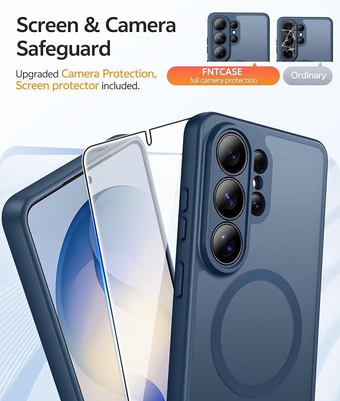 FNTCASE for Samsung Galaxy S26-Ultra Case: [Fit for Magsafe] [Full Camera Protection] Translucent Matte Cases with [Screen Protector] Military Grade Shockproof Protective Phone Cover - Blue
