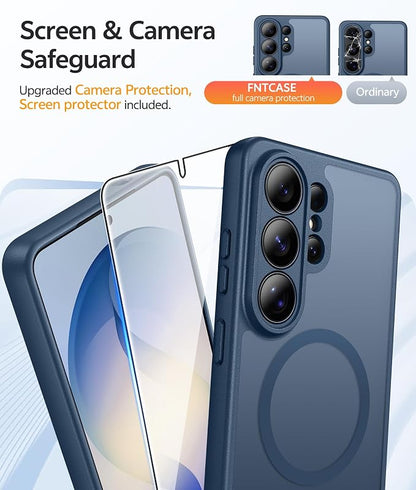 FNTCASE for Samsung Galaxy S26-Ultra Case: [Fit for Magsafe] [Full Camera Protection] Translucent Matte Cases with [Screen Protector] Military Grade Shockproof Protective Phone Cover - Blue