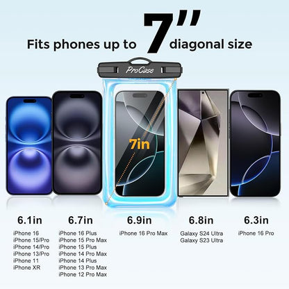 ProCase 2 Pack Floating Waterproof Phone Pouch IPX8, Universal Dry Bag Fits iPhone 17/16/15/14/13 Series, Galaxy S24/S23/S22, Pixel 8/7 (Up to 7”), Touchscreen, Underwater & Snow Protection -Sparkle