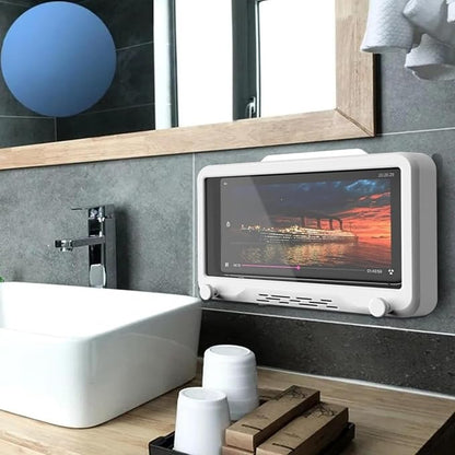 Waterproof Shower Phone Holder with 360° Rotation, Angle Adjustable,Anti-Fog High Sensitivity iPhone Case,Wall Phone Mount Stand for Bathroom Mirror Bathtub Kitchen, for 4-7’’ cellphones (Sonw White)