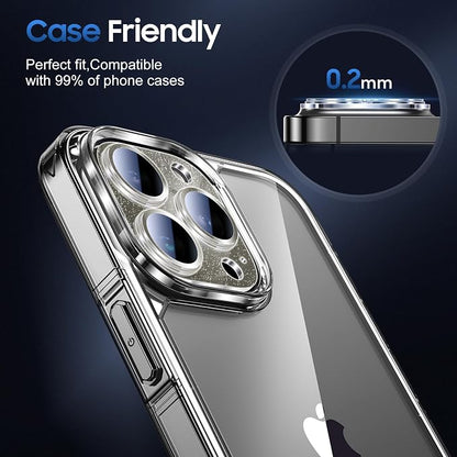 UniqueMe 3 Packs Compatible for iPhone 13 Pro Max/iPhone 13 Pro Camera Lens Protector Acrylic [Not Glass],[Case Friendly][Scratch-Resistant][Night Shooting Mode]-Glitter Black