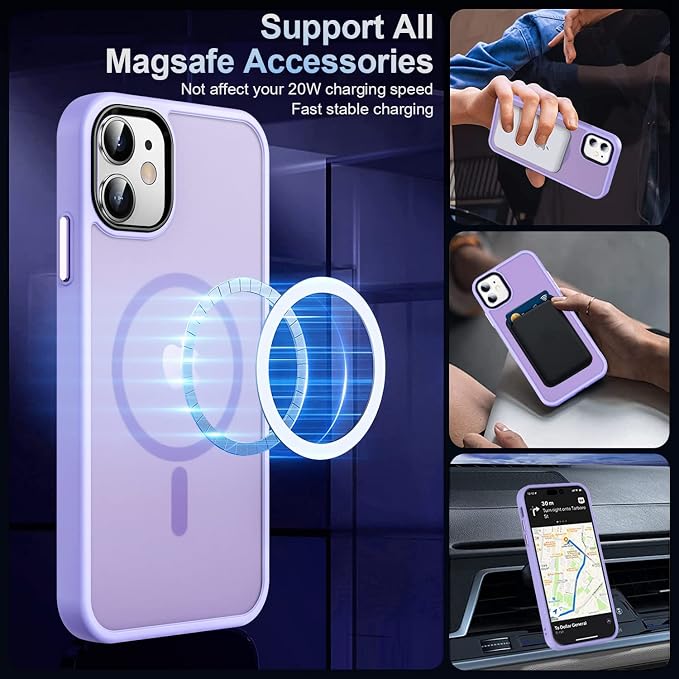 MOCCA Strong Magnetic for iPhone 11 Phone Case,[Compatible with Magsafe][Glass Screen Protector+Camera Lens Protector] Slim Thin Shockproof Cover Case for iPhone 11 6.1 inch, Light Purple