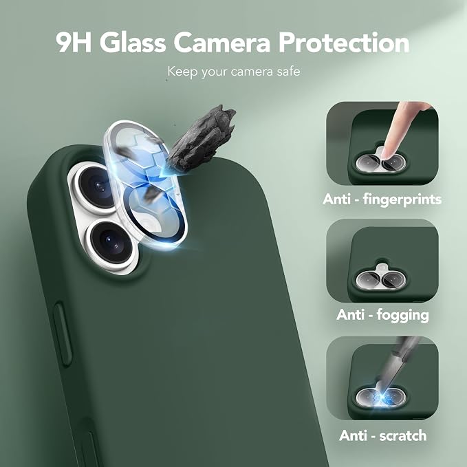 GONEZ Magnetic for iPhone 17 Case, Compatible with MagSafe, [Screen Protector + Camera Lens Protector], Liquid Silicone Anti-Scratch Shockproof Protective Phone Case 6.3 inch, Army Green