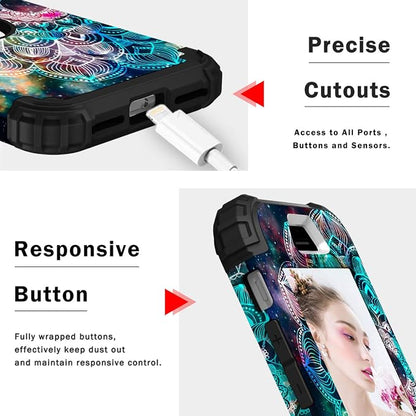 Hocase for iPhone SE 2022/2020 Case, Heavy Duty Shockproof Protection Hard Plastic+Silicone Rubber Hybrid Protective Case for iPhone SE 3rd/2nd Generation (4.7") - Mandala in Galaxy