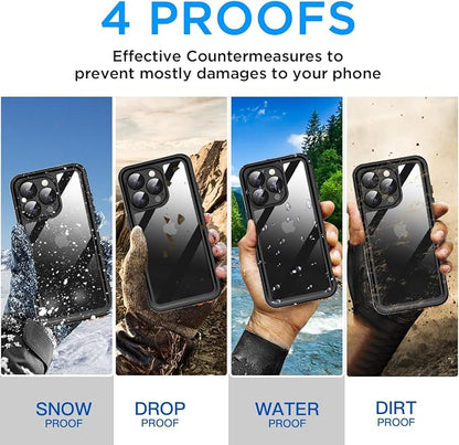 AICase for iPhone 16 Pro Case Waterproof, Clear Water Proof Built-in Screen Protector Shockproof Dustproof Snowproof Full Body Rugged Underwater Phone Case with Lanyard