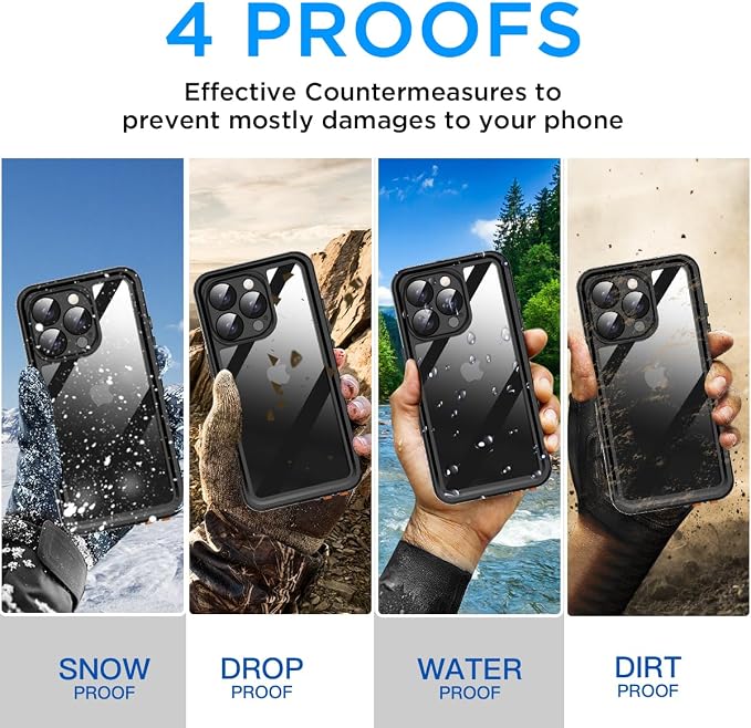AICase Compatible with iPhone 16 Pro Max Case Waterproof, Clear Water Proof Built-in Screen Protector Shockproof Dustproof Snowproof Full Body Rugged Underwater Phone Case