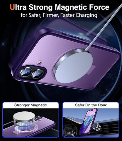 Chicfun 3-in-1 [Magnetic+Kickstand+Ring Holder] for iPhone 16 Plus Case with Stand Ring Holder， Compatible with MagSafe, Military Shockproof Kickstand Phone Case iPhone 16 Plus Cover Purple