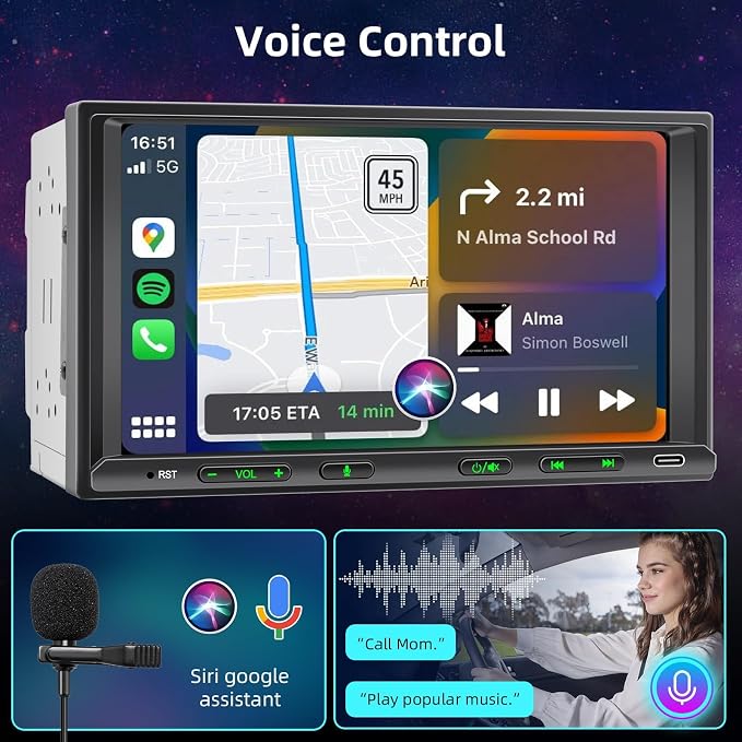 Android Car Stereo Double Din Wireless CarPlay & Android Auto, 7 Inch Touchscreen Car Radio with Split Screen, WiFi, DSP, AHD Backup Camera, Subwoofer, USB/AUX/SWC/FM (2G+32G)