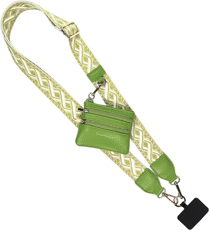 Save the Girls Original Clip and Go Phone Strap Pattern - Crossbody Phone Strap Chain with Zipper Wallet Pouch