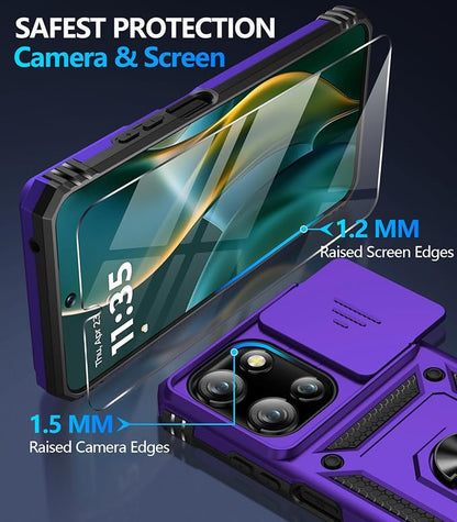 Taisairu for Motorola Moto G 2025/G 2026/G Play 2026 Case with Screen Protector & Slide Camera Lens Cover, Built-in Ring Stand Case for Moto G 2026/G 2025/G Play 2026 (Purple)