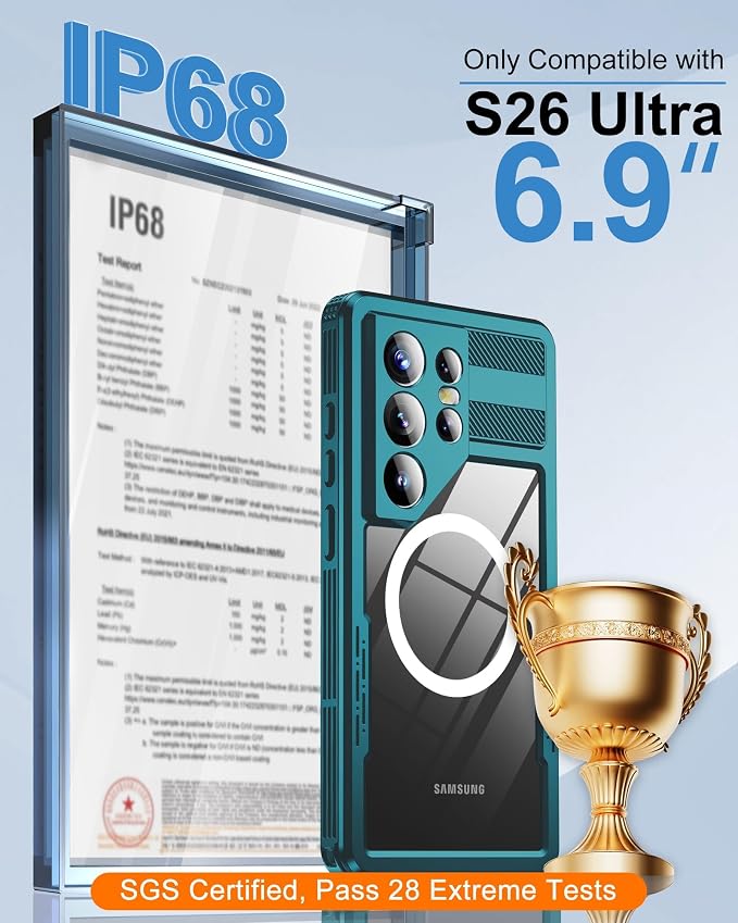 for Samsung Galaxy S26 Ultra Waterproof Case, [Fit for Magsafe] [IP68 Water Proof] [Built-in Screen Protector], Magnetic Heavy Duty Military Grade Rugged Phone Case for S 26 Ultra 6.9", Teal