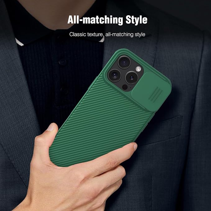 Nillkin for iPhone 16 Pro Max Case with Slide Camera Cover, [Full Camera Protection][Anti-Scratch] Military-Grade Protection, Anti-Fingerprint, Slim Phone Case for iPhone 16 Pro Max 6.9'' Green