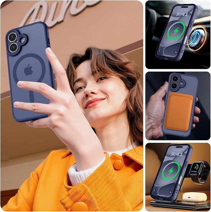 MOCCA Magnetic for iPhone 17 Case, (Compatible with Magsafe) (16FT Military Grade Protection) Full Camera Protection Anti-Fingerprint Slim Translucent Matte Phone Cover 6.3",Deep Blue