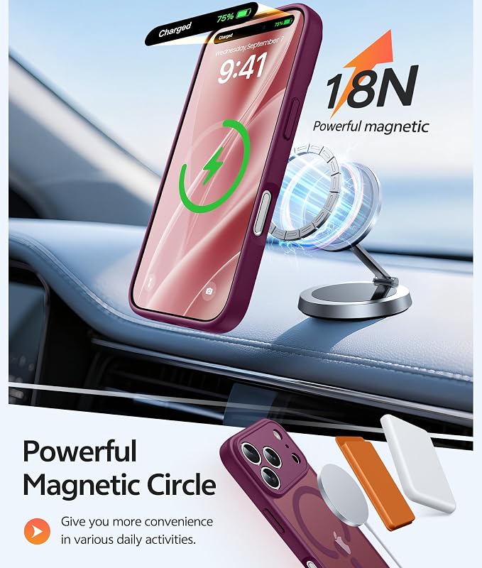 FNTCASE for iPhone 17 Pro Max Case, Fit for Magsafe, Screen Protector | Full Camera Protection, Translucent Matte, 14FT Military Grade Drop Proof, Shockproof Protective Phone Cover, Wine Red