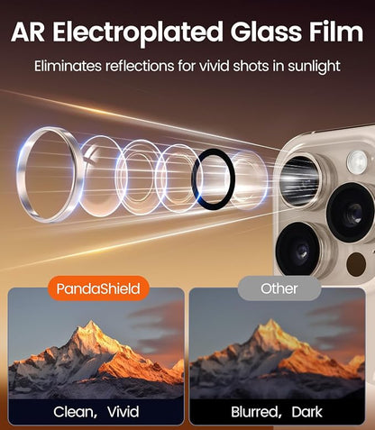 PandaShield 2-Pack Anti-Reflection Camera Lens Protector for iPhone 17/16/15 Pro & Pro Max, Easy Installation, Anti-Scratch,9H Hardness,98% Ultra Clarity,Maintains Original Lens Design-Desert Titanium