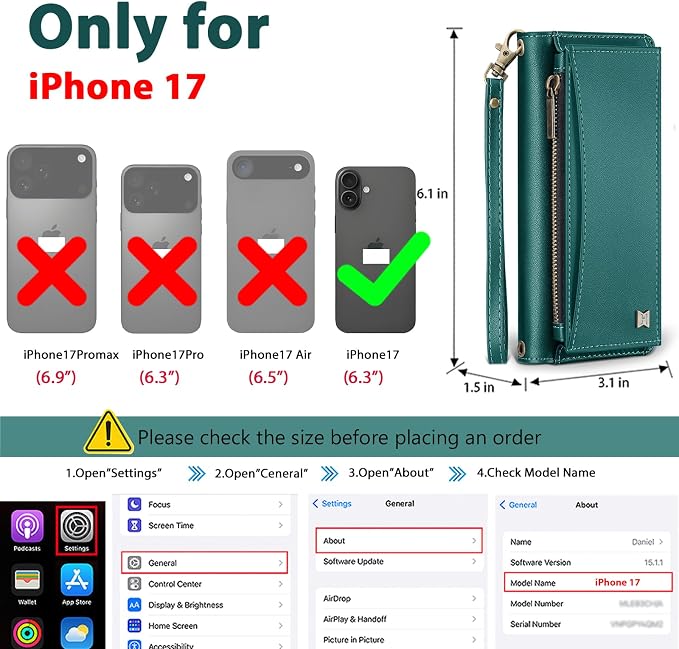 Wallet Case for iPhone 17 with Card Holder/Crossbody Wallet/Strap,[RFID Blocking][Magnetic] PU Leather Phone Case for iPhone 17,6.3 in,Green