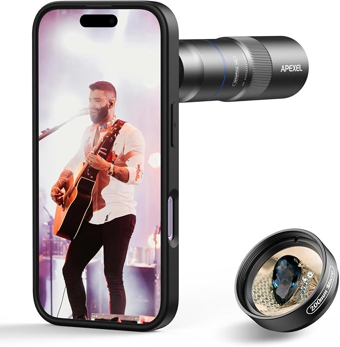 APEXEL 10X Tele-Macro Pro Dual Lens 2-in-1 for iPhone, Portable Clip-On Telephoto Macro Lens for 17 Phone, Pro Photography for Travel, Concert, Exploration