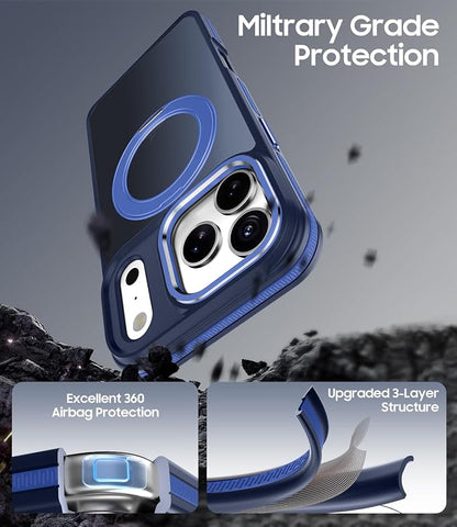 for iPhone 17 Pro Max Case with 360 Magnetic Ring Stand, Fit MagSafe, Military-Grade Shockproof Protection, Non-Slip Slim Translucent Protective Phone Cover, Blue