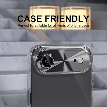 Choiche Compatible for iPhone 17 Air Camera Lens Protector, Bling Camera Cover with 9H Tempered Glass Lens Screen Protector Metal Ring Decoration Accessories 6.5-inch (Light-Black)
