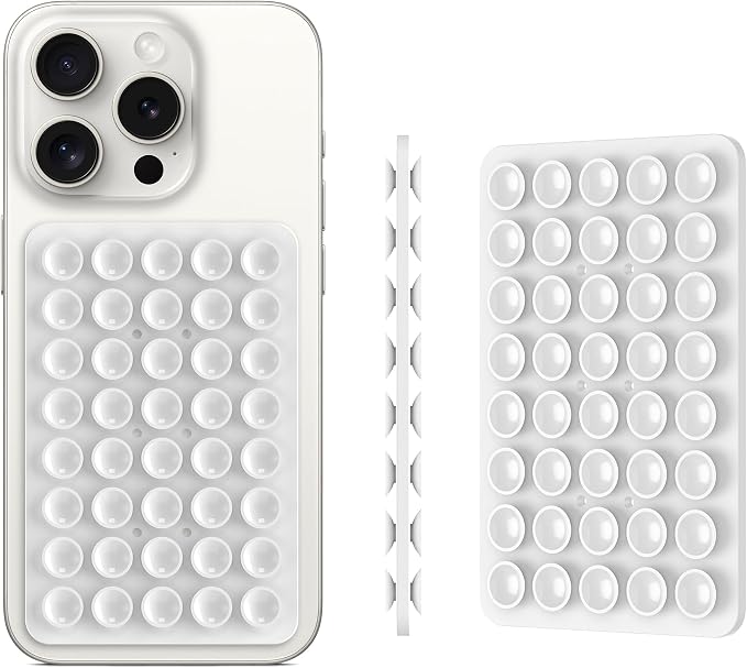 Double Sided Silicone Suction Phone Holder Mount, Silicon Accessory for iPhone and Android, Hands-Free Mirror Shower Phone Holder, TikTok Videos and Selfies (Black+White)