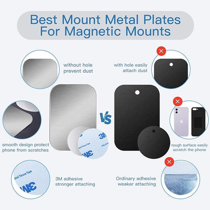 OWLKELA Mount Metal Plate for Phone Magnet Car Mount Holder Cradle with Adhesive, Universal Replacement Sticker Compatible with Magnetic Mounts - 10 Pack Silver (4 Rectangle and 6 Round)